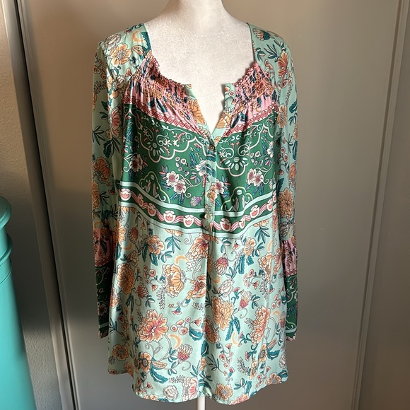 New Suzanne Betro Weekend Long Boho Peasant Tunic Bell Sleeve Style Blouse - Picture 6 of 9